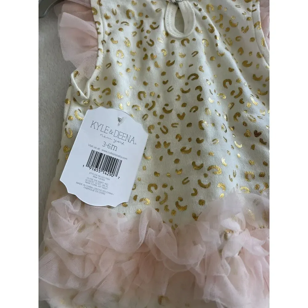 Kyle & Deena Baby Girls Bubble Romper 3-6M White Gold Hearts Pink Peach Tutu NEW